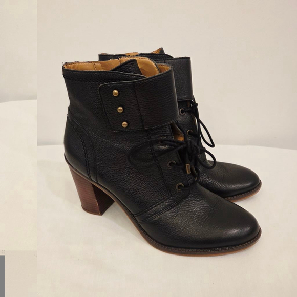 Franco Sarto Black Leather Lace-up Heeled Ankle Boots Size 9M - Picture 2 of 9